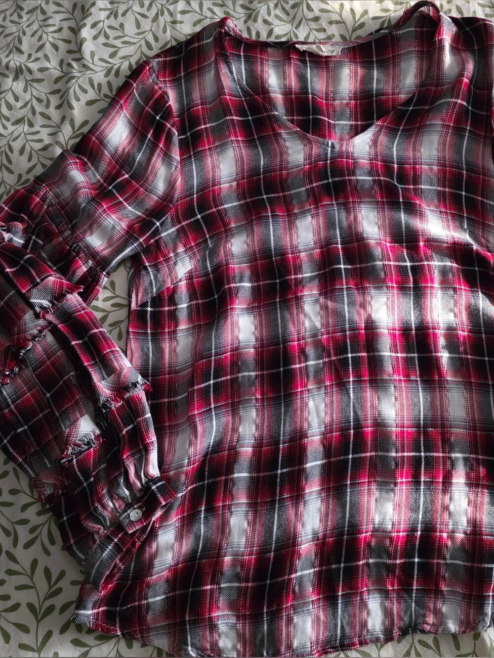Jane and Delancey Red, Sparkle, and Black Plaid Shirt